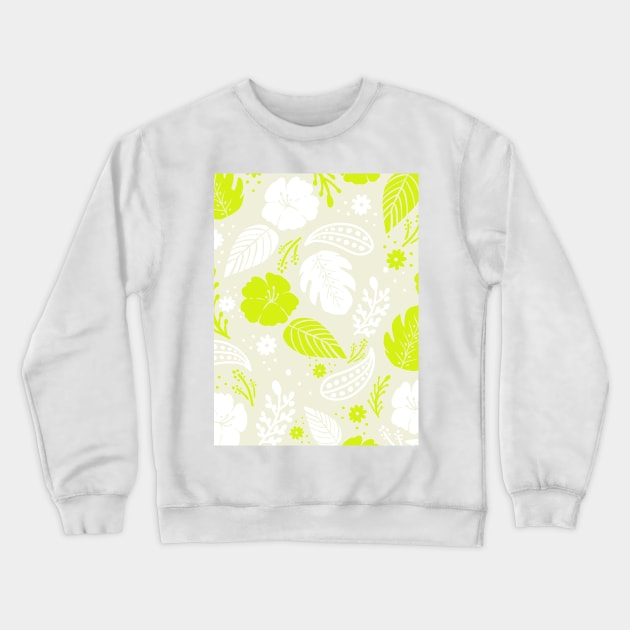 Foliage & Hibiscus Pattern - Green Crewneck Sweatshirt by tanyadraws